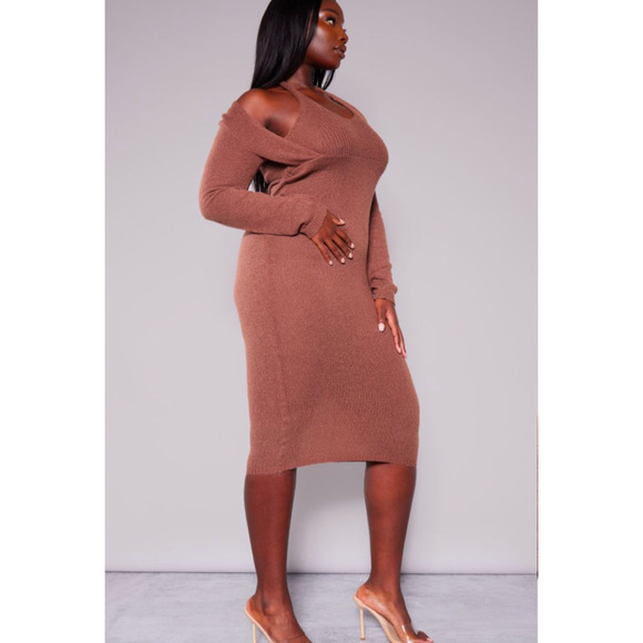 Prettylittlething Plus Chocolate HalteNeck Knitted Midi NWT Size XXL - Picture 3 of 7